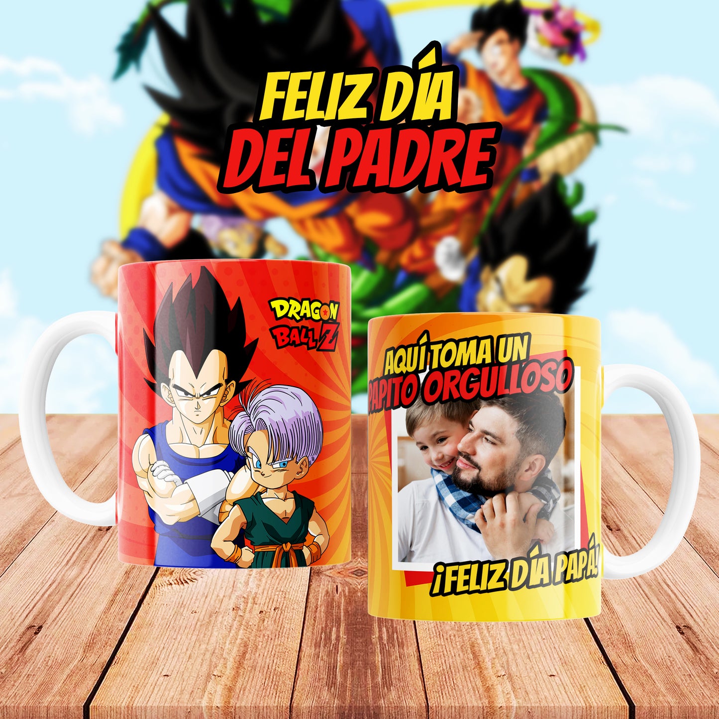 Taza "Feliz Día del Padre" – Edición Vegeta y Trunks + Personalizable