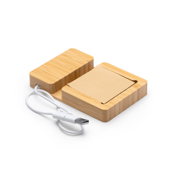Hub USB de bambú con soporte y bloc de notas