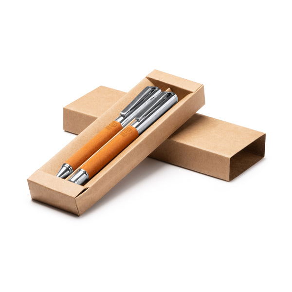 Set de bolígrafo y roller de piel reciclada