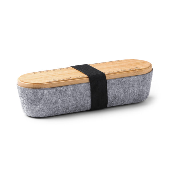 Estuche de fieltro reciclado con tapa de bambú