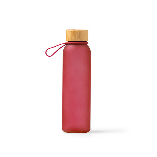 Botella de cristal reciclado 500 ml con tapón de bambú · Rojo