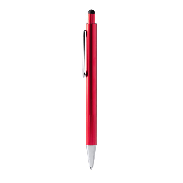 Bolígrafo de aluminio reciclado con puntero táctil · Rojo