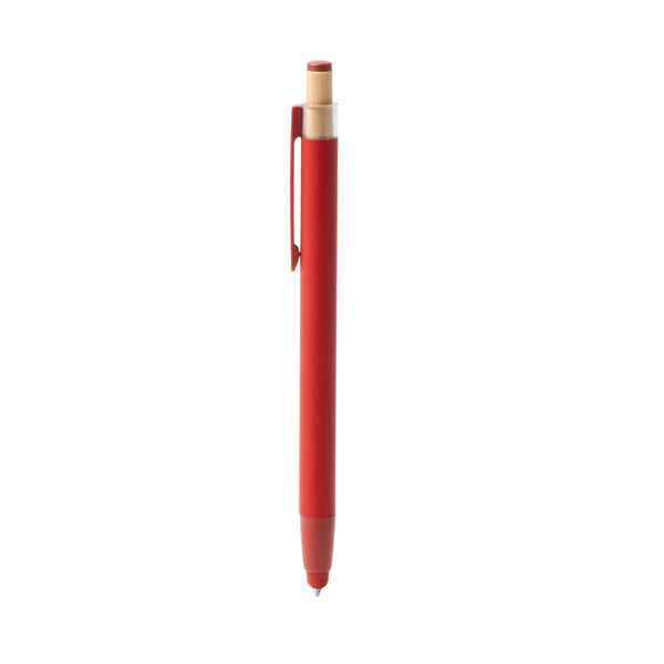 Bolígrafo de aluminio reciclado con pulsador de bambú y puntero · Rojo