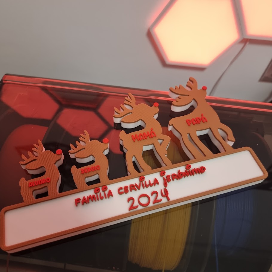 Familia de Renos Personalizable - Letrero Navideño Impreso en 3D
