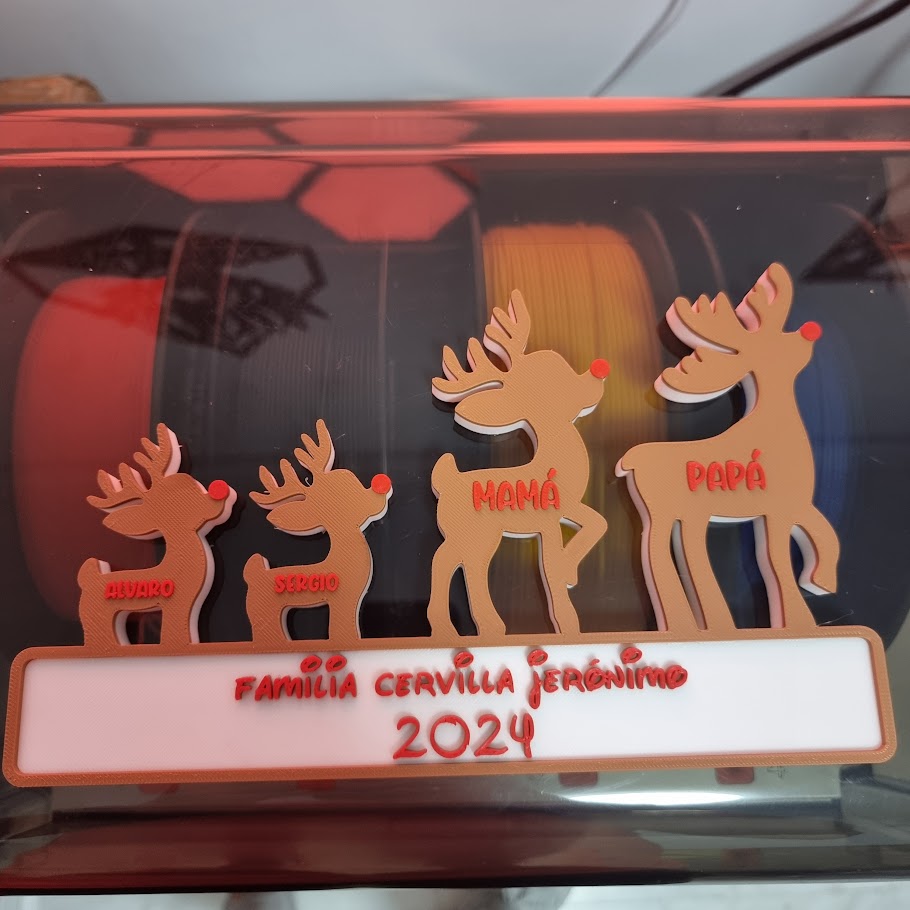 Familia de Renos Personalizable - Letrero Navideño Impreso en 3D