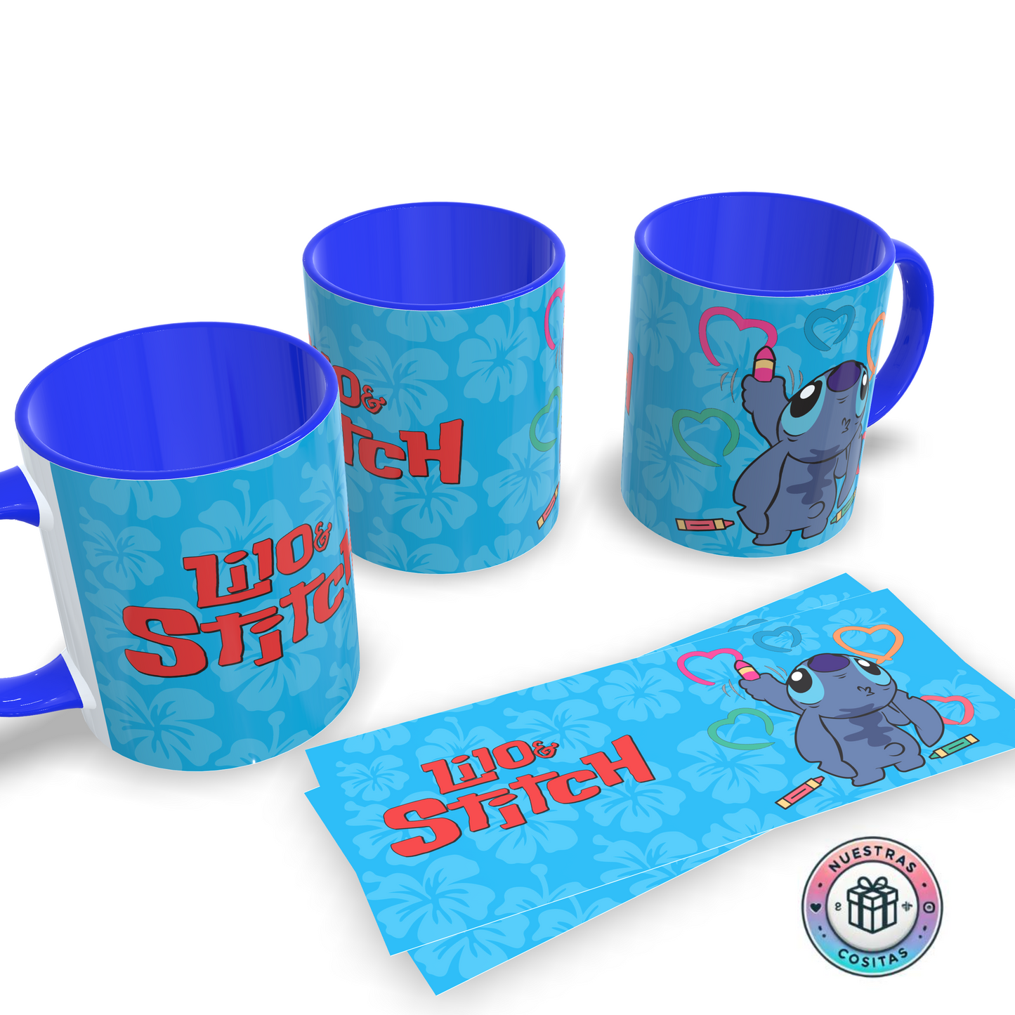 Taza Lilo & Stitch – Stitch corazones sobre fondo azul