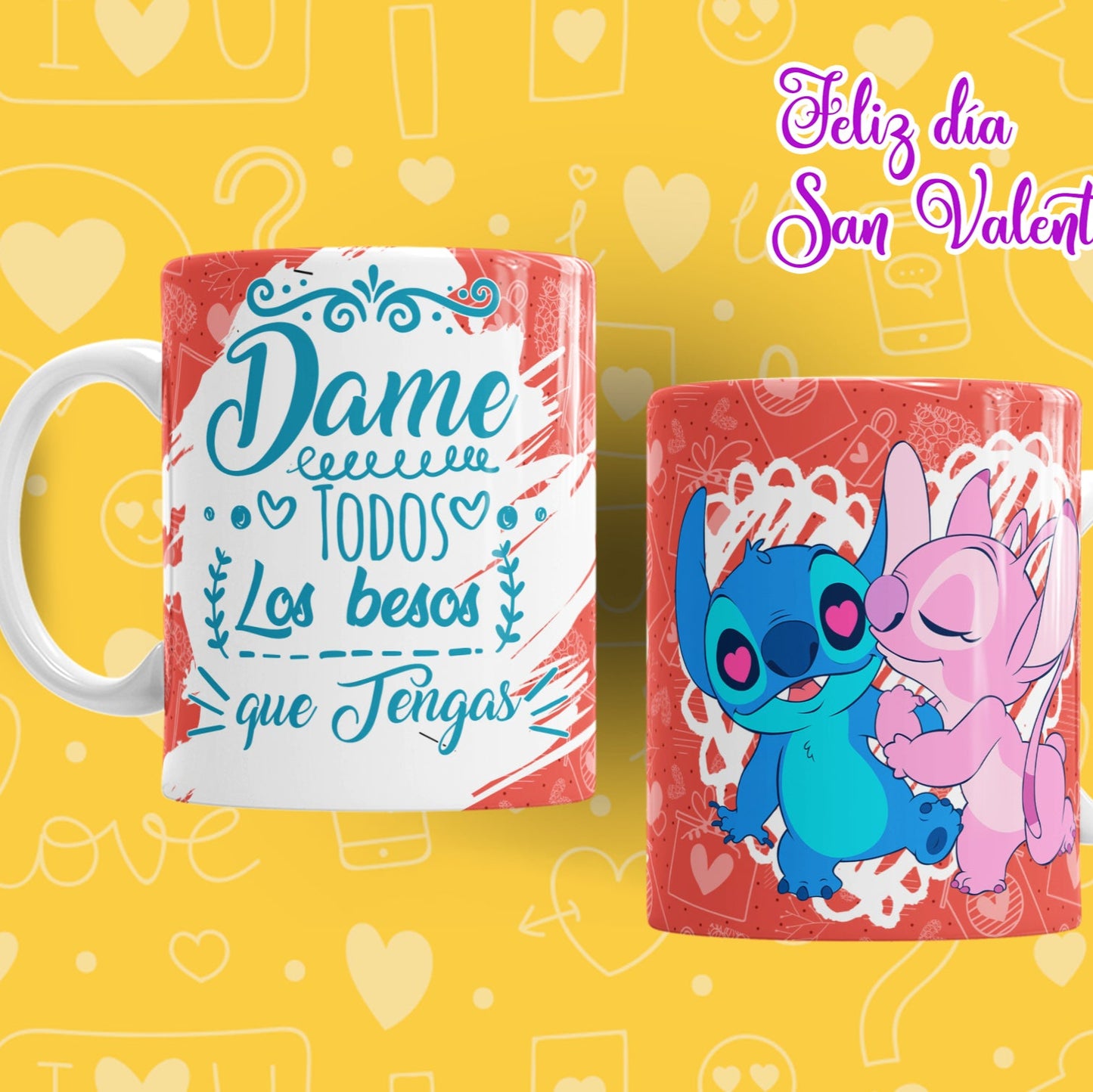 Taza “Dame todos los besos que tengas” – Stitch y Angel