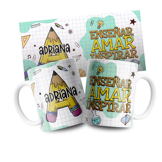 Taza personalizada “Enseñar, amar, inspirar” – Regalo para maestras y maestros