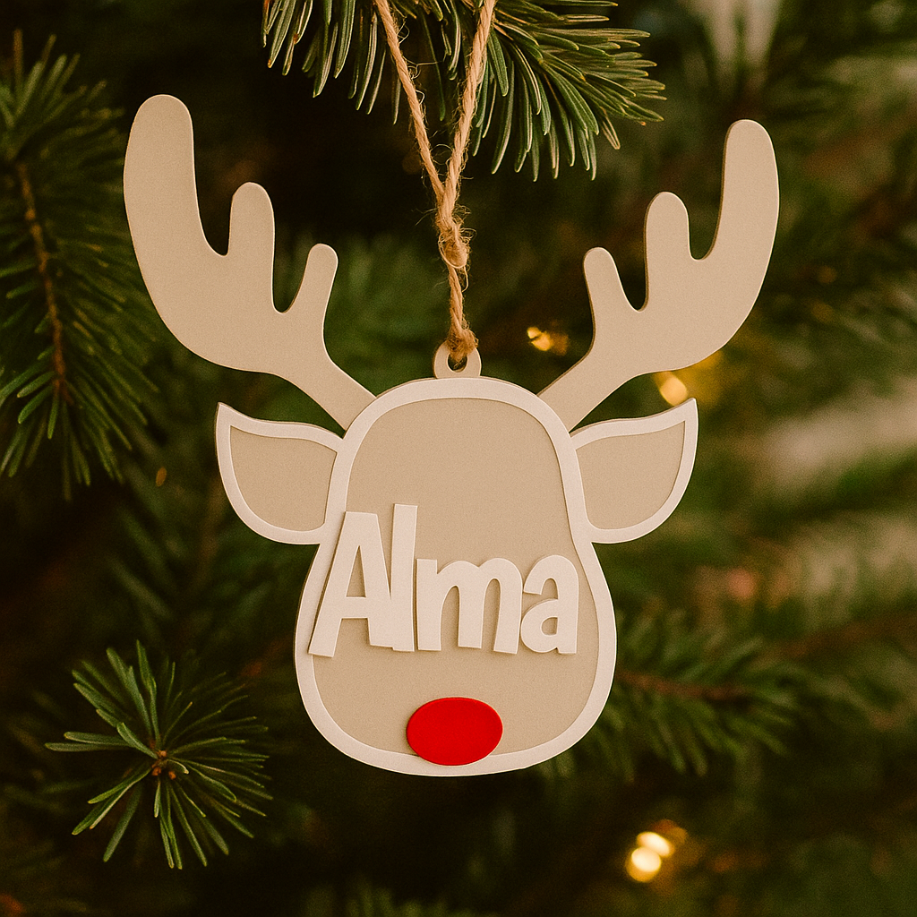 Adorno navideño Reno personalizado con nombre – Impreso en 3D