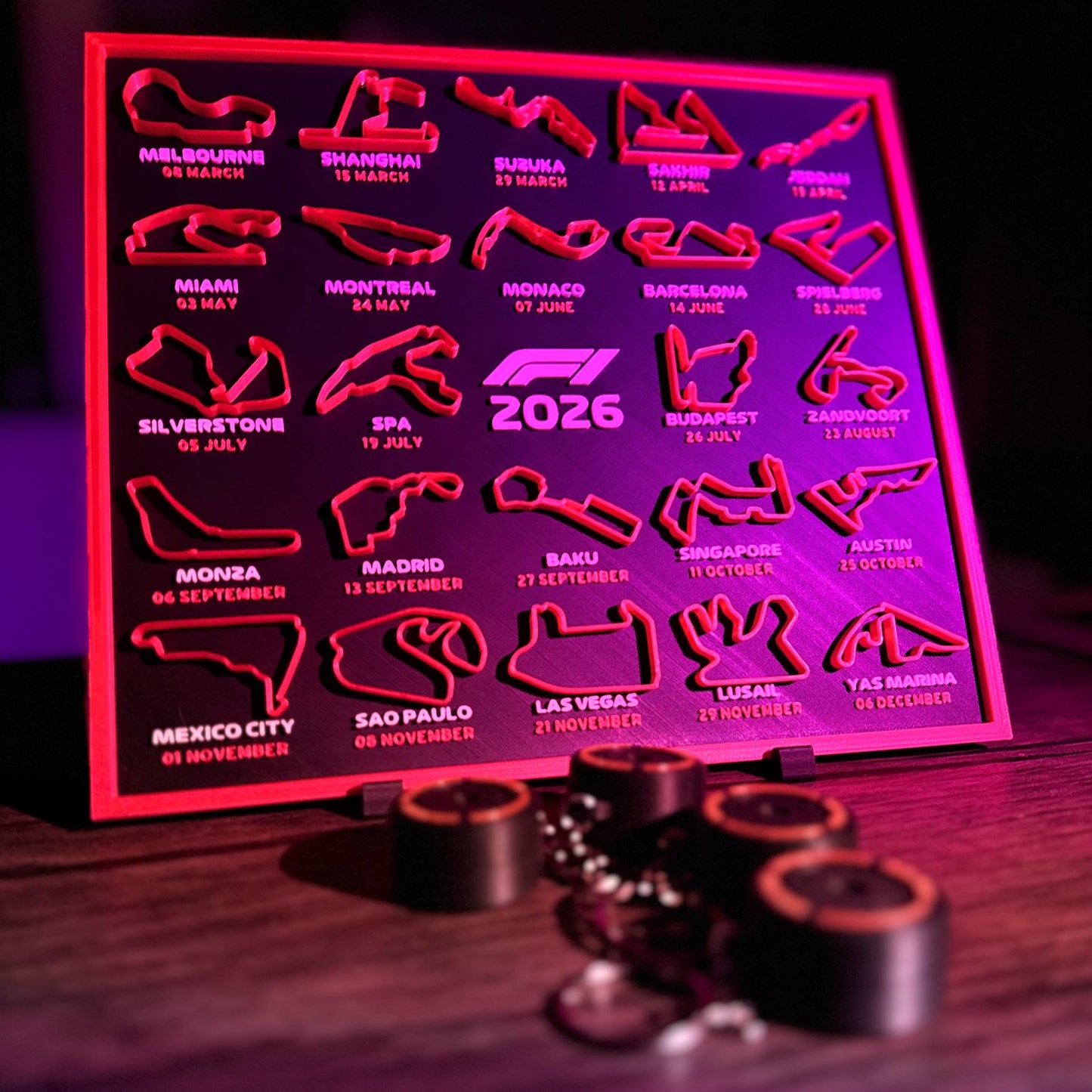 Calendario Fórmula 1 2026 Impreso en 3D – Circuitos del Mundial F1 (22x25 cm)