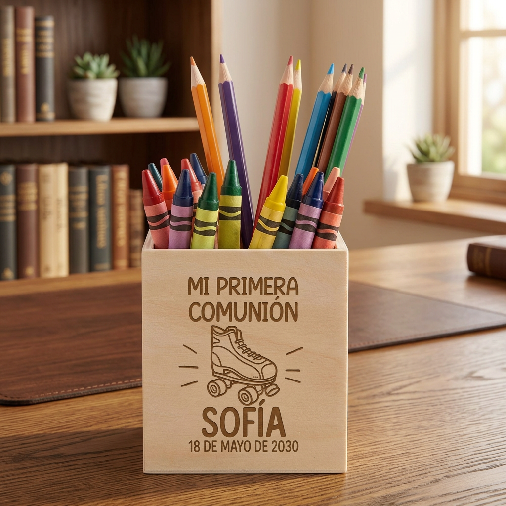 Lapicero de Madera Patines Personalizado - Primera Comunión
