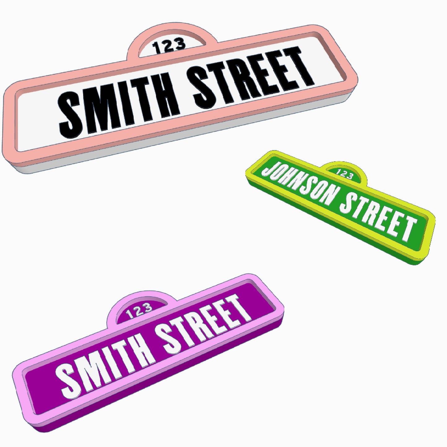 Letrero con diseño de Barrio Sésamo personalizado con nombre. Hecho en 3D con PLA.
