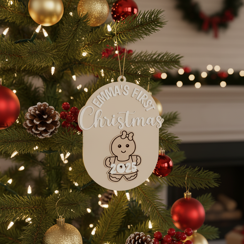 Primer Adorno de Navidad Personalizado de Bebé - Regalo Recuerdo para Recién Nacido