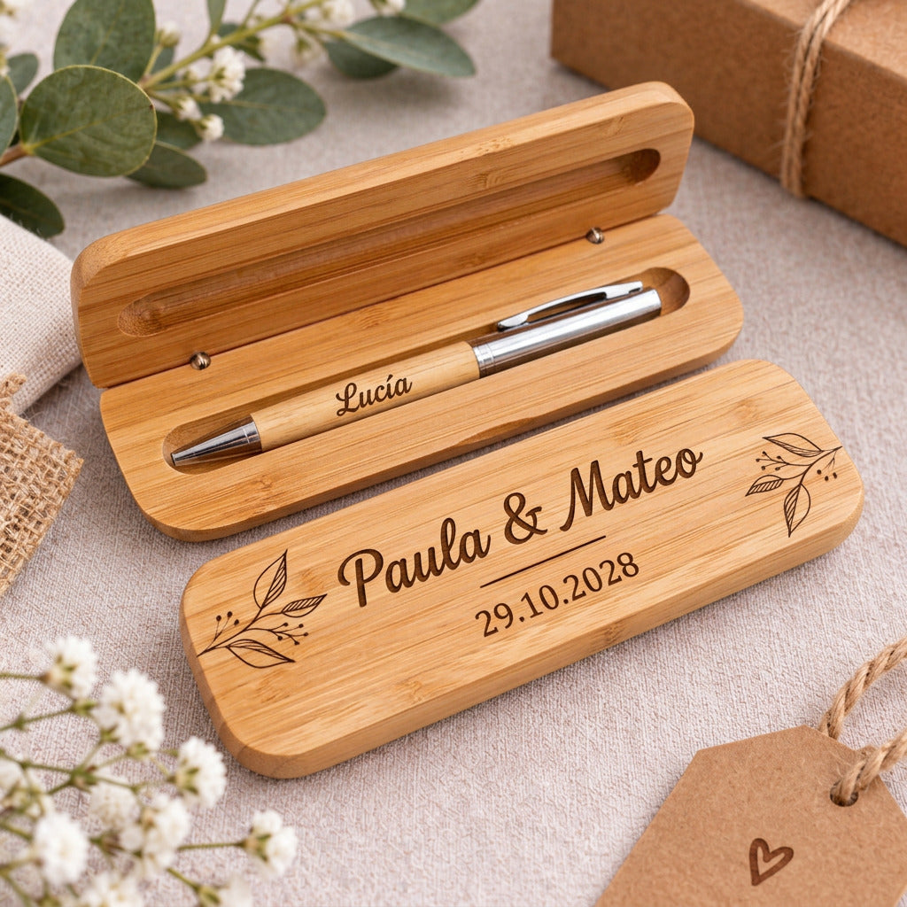 Bolígrafo para Testigos de Boda con Estuche - Diseño floral