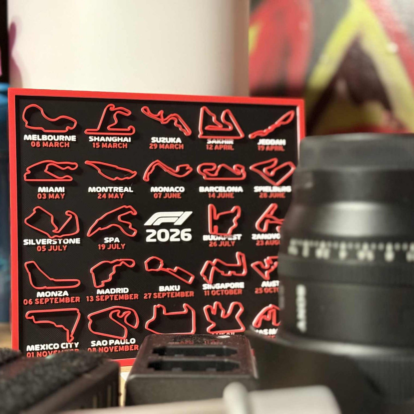 Calendario Fórmula 1 2026 Impreso en 3D – Circuitos del Mundial F1 (22x25 cm)