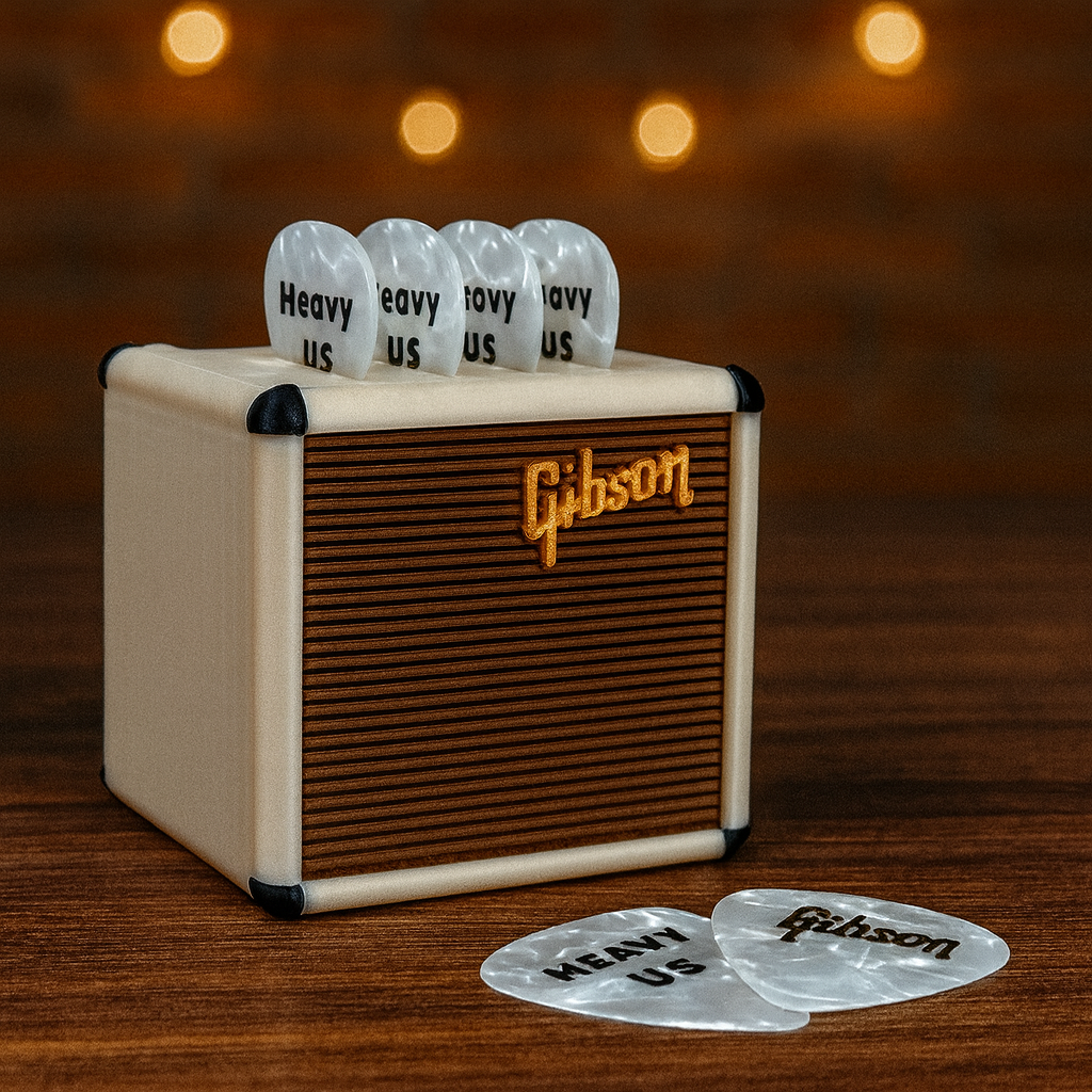 Mini amplificador porta púas de guitarra 🎸 | Organizador original para picks (Marshall, Fender, Gibson y Orange).