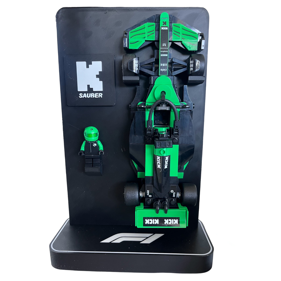 Soporte 3D para coches de LEGO con logo personalizable
