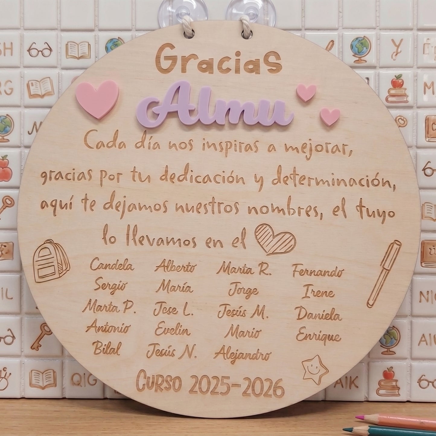 Placa de Madera Personalizada con Nombres de Alumnos – Regalo Profesores 🎓