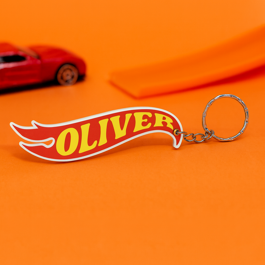 Llavero personalizado Hot Wheels con nombre. Impreso en 3D en PLA