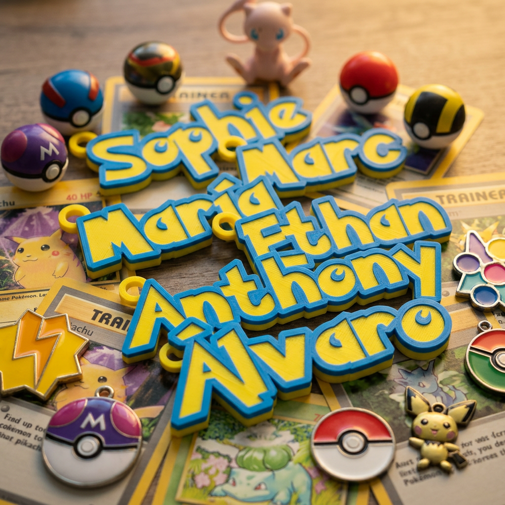 Llavero con Nombre Personalizado Estilo Pokémon
