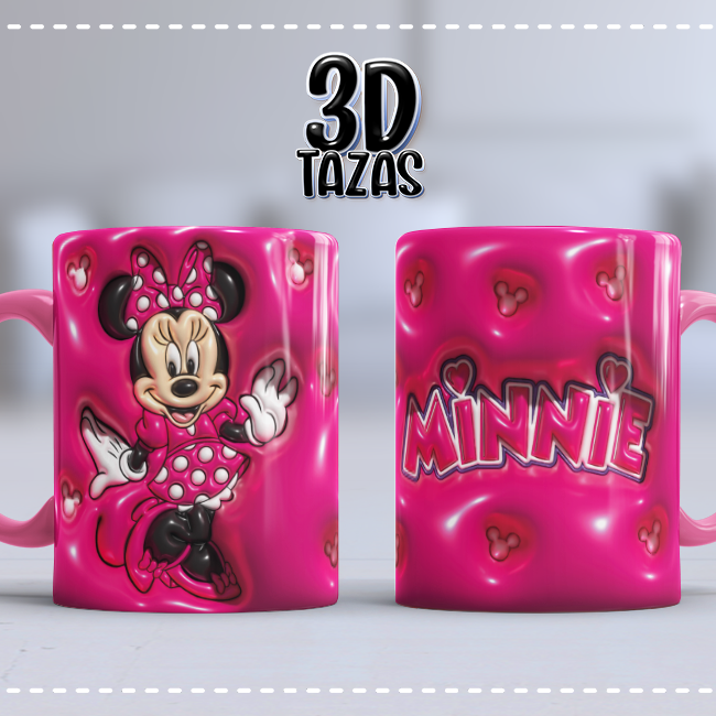 Taza 3D Minnie Mouse Corazones Fucsia
