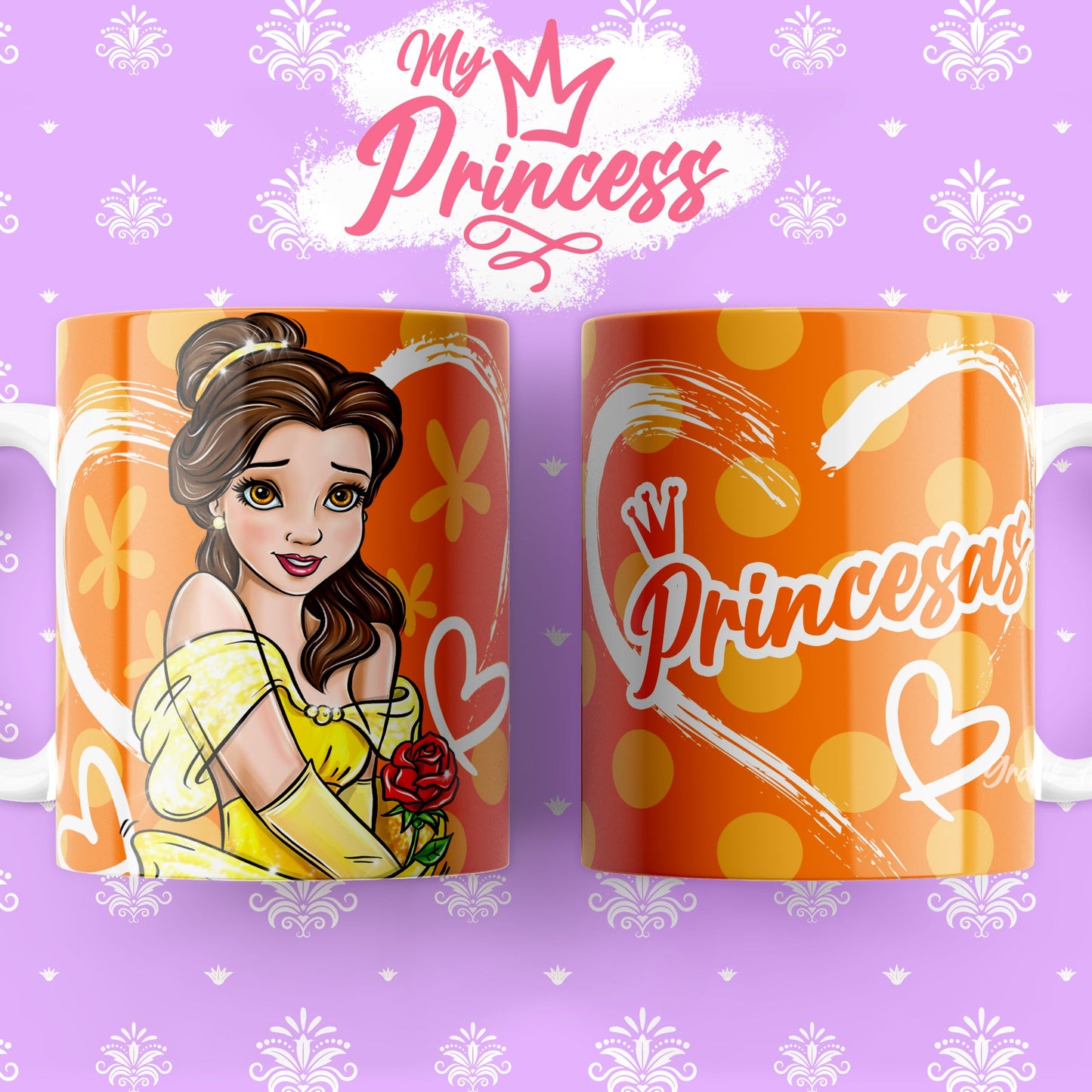 Taza Princesa Amarilla – Inspirada en Bella con Rosa Roja