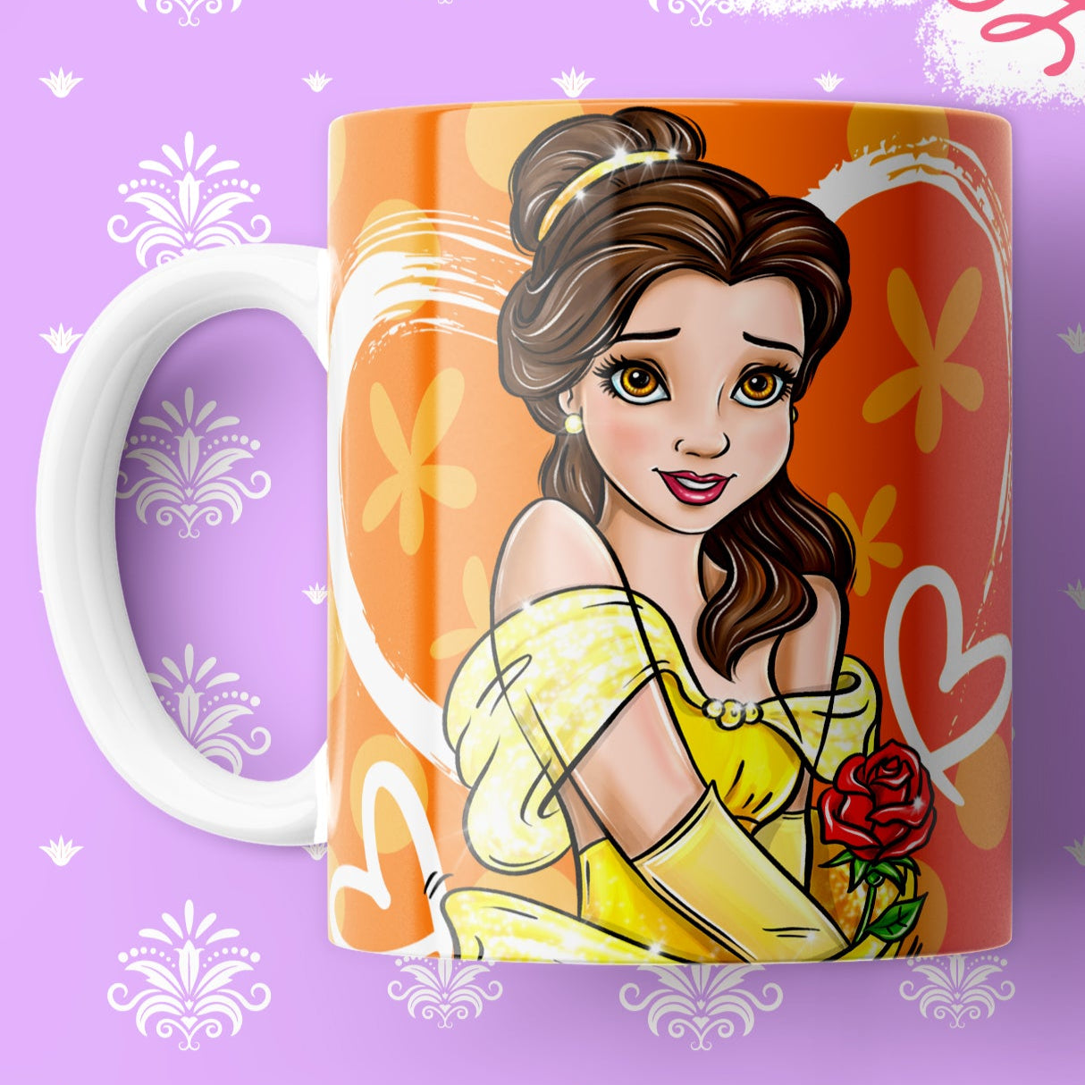 Taza Princesa Amarilla – Inspirada en Bella con Rosa Roja