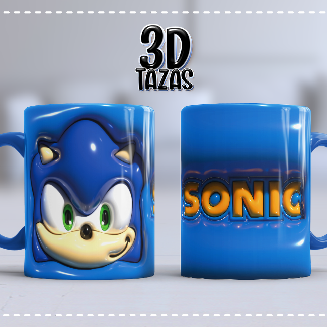 Taza Sonic 3D – Azul intenso y dinámica