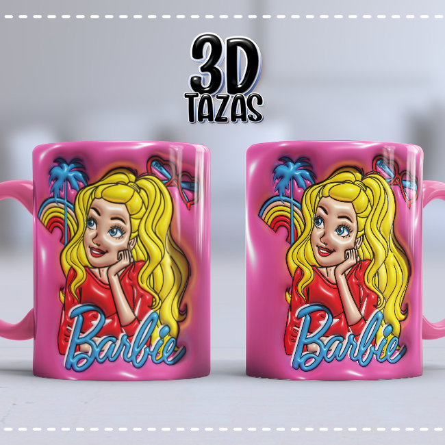 Taza 3D Barbie Arcoíris y Palmeras