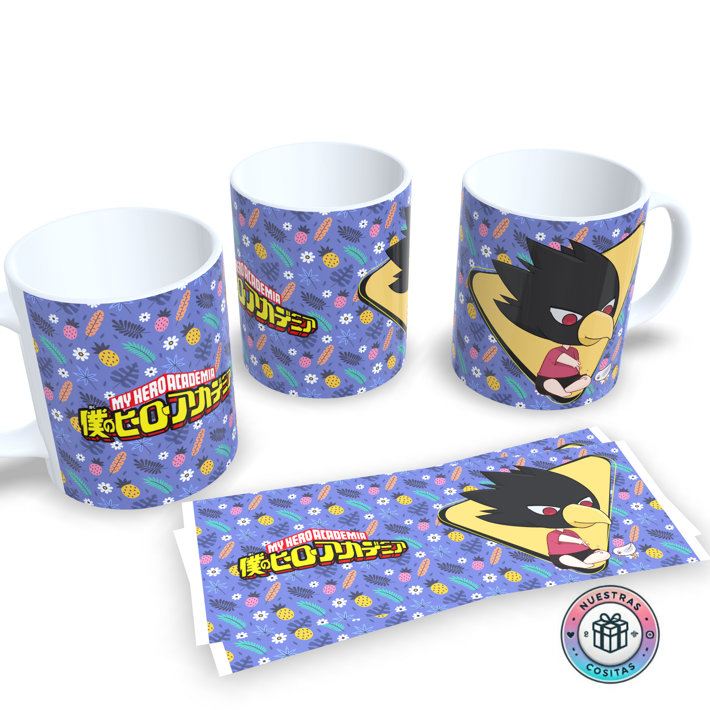 Taza My Hero Academia Tokoyami Chibi – Diseño púrpura floral