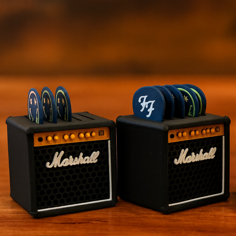 Mini amplificador porta púas de guitarra 🎸 | Organizador original para picks (Marshall, Fender, Gibson y Orange).