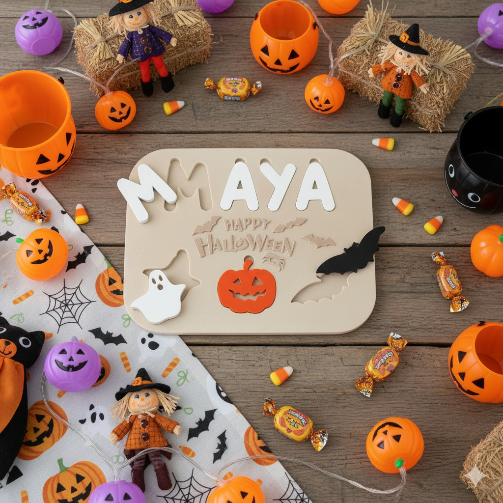 Puzzle de Halloween con nombre impreso en 3D – Regalo infantil personalizado