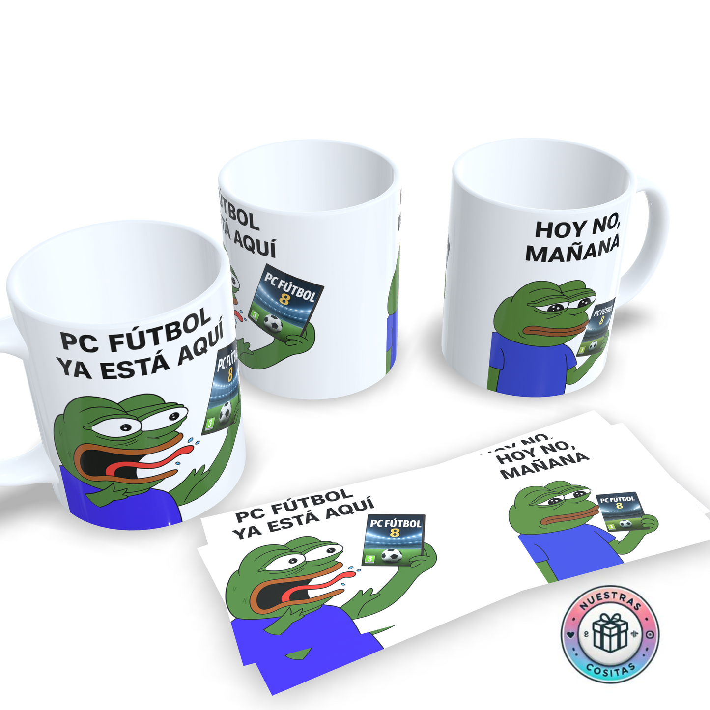 Taza meme PC Fútbol 8 – Hoy no, mañana
