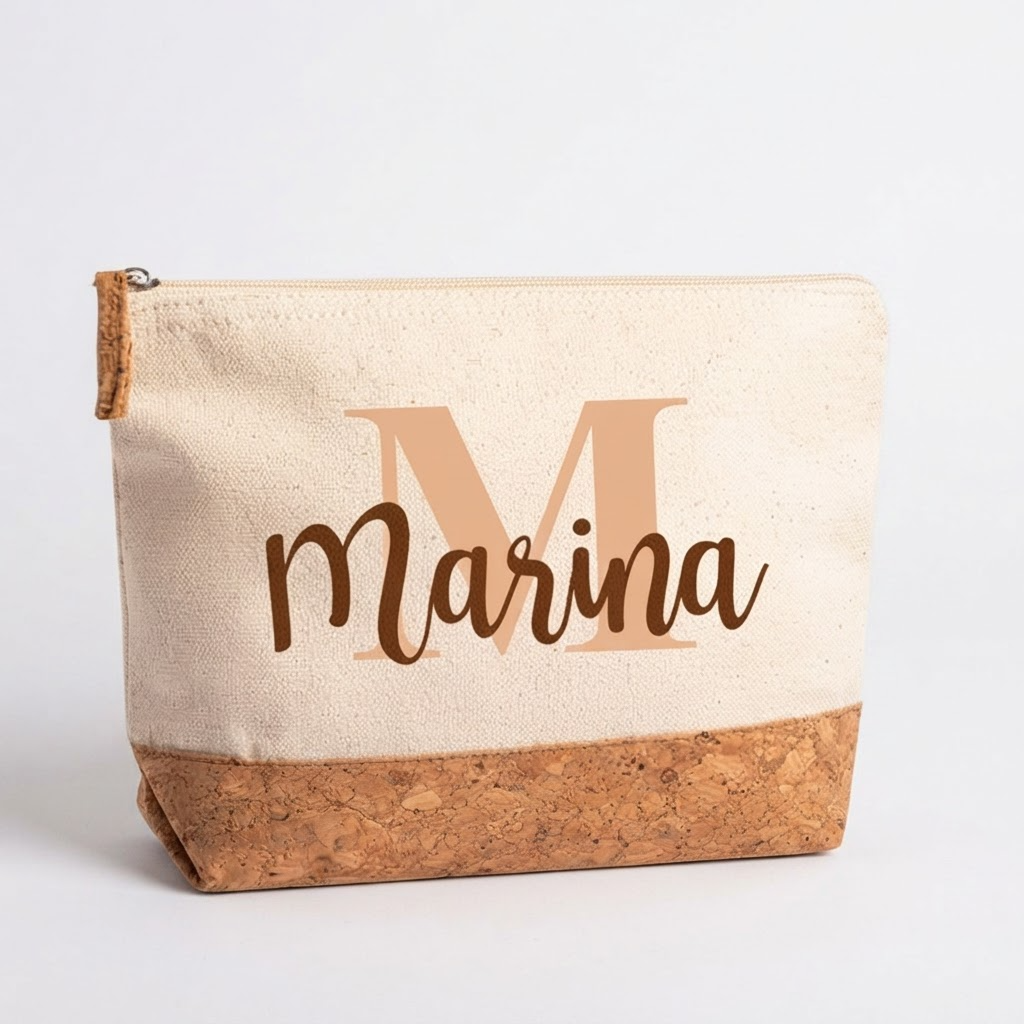 Neceser Personalizado de Algodón y Corcho - Inicial y Nombre