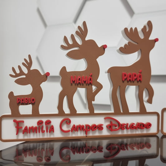 Familia de Renos Personalizable - Letrero Navideño Impreso en 3D