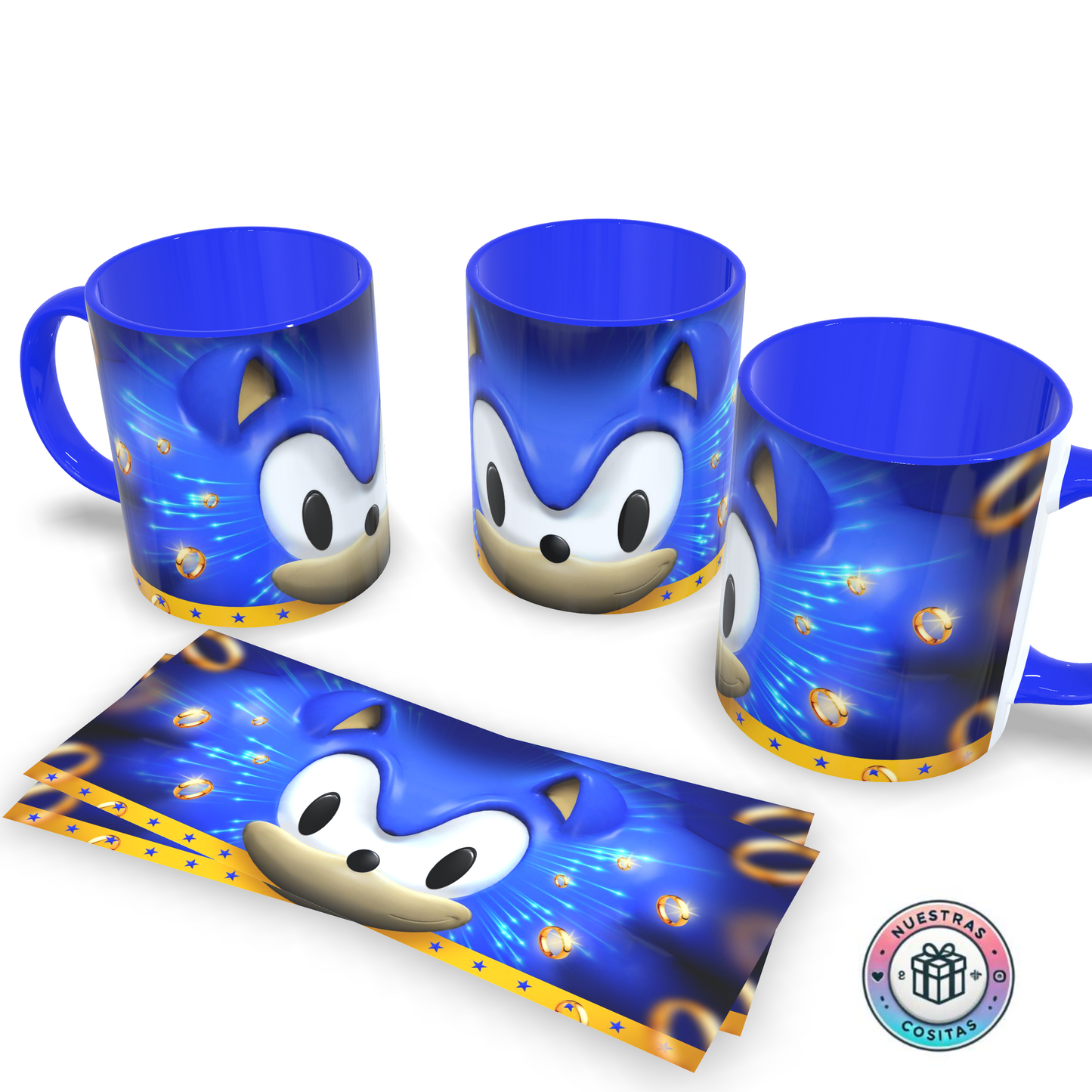 Taza Sonic clásica – Diseño caricatura con anillos
