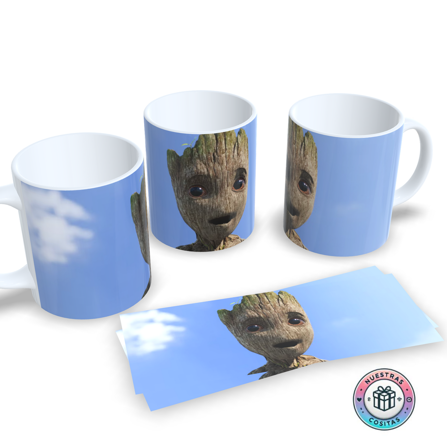 Taza Baby Groot Personalizada | Nombre Estilo Marvel y Color a Elegir (Diseño 2)