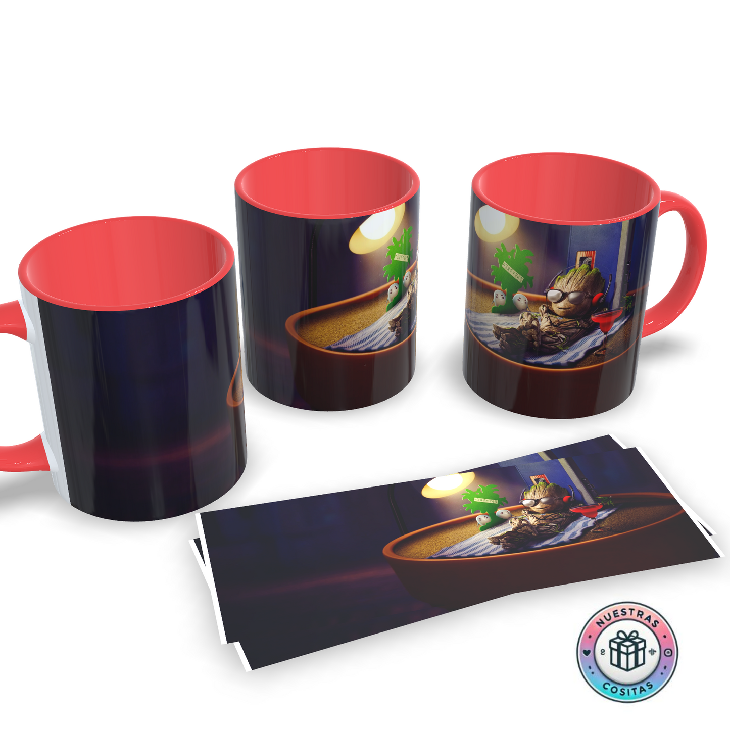 Taza Baby Groot Personalizada | Nombre Estilo Marvel y Color a Elegir (Diseño 5)