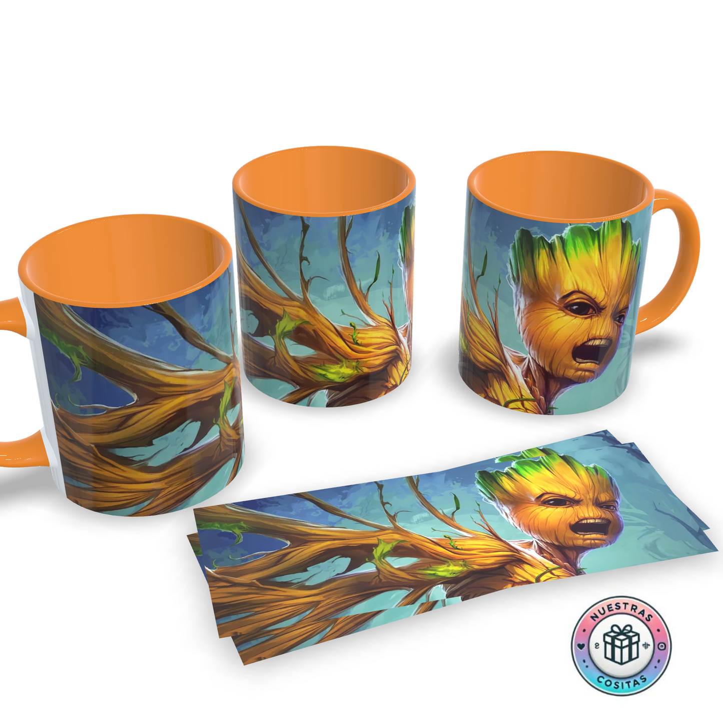 Taza Baby Groot Personalizada | Nombre Estilo Marvel y Color a Elegir (Diseño 7)