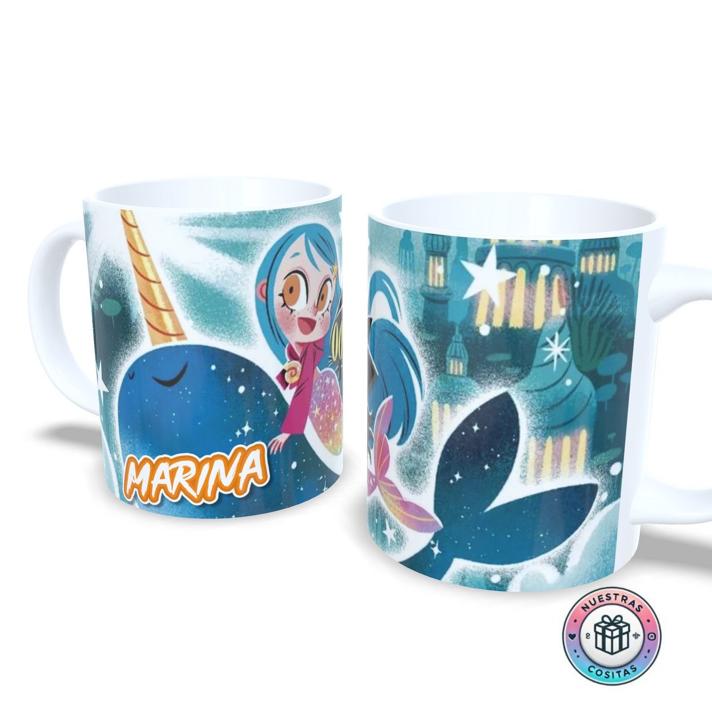 Taza personalizada Anna Kadabra con narval mágico y ciudad encantada