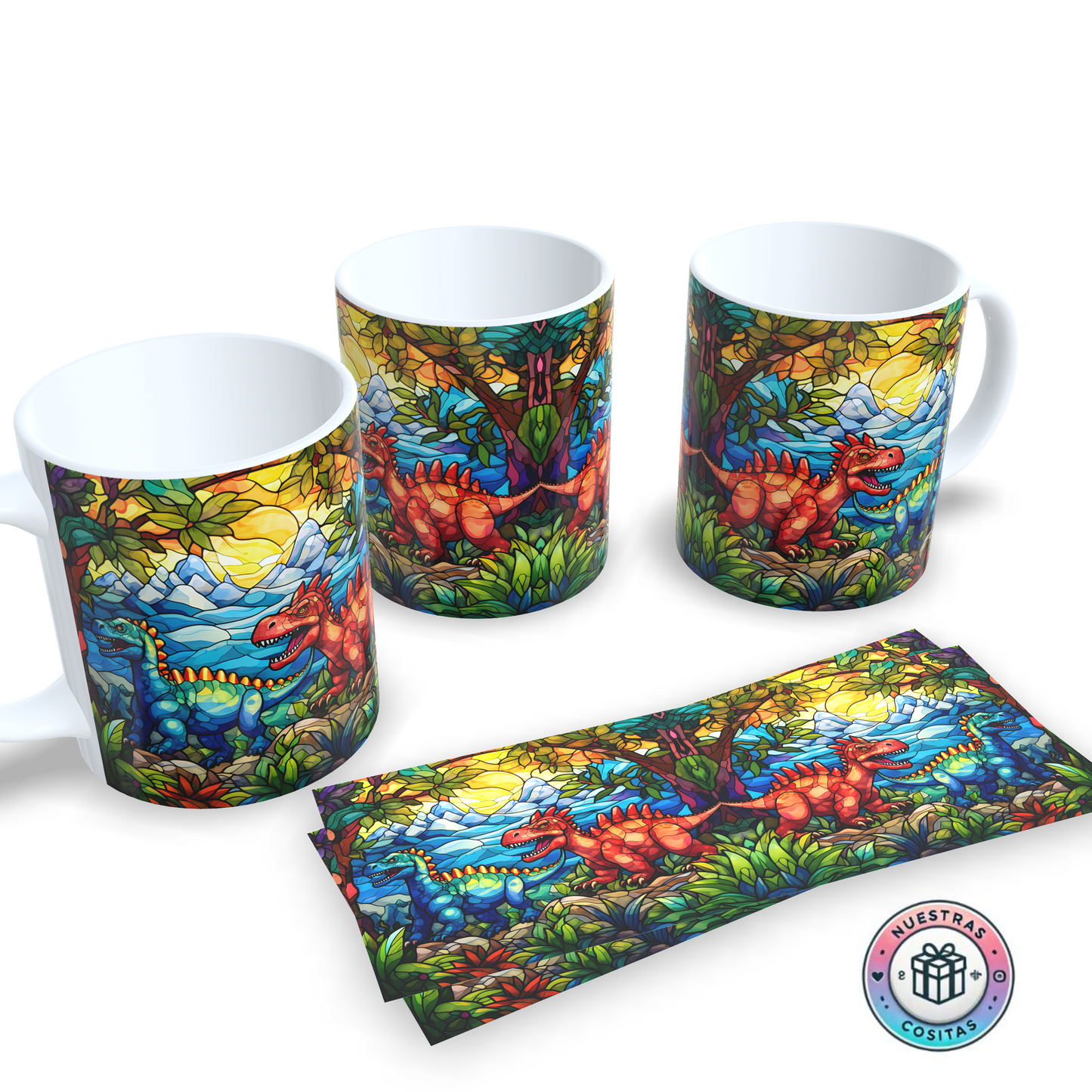 Taza Dinosaurios Vidriera – Estilo Arte Colorido