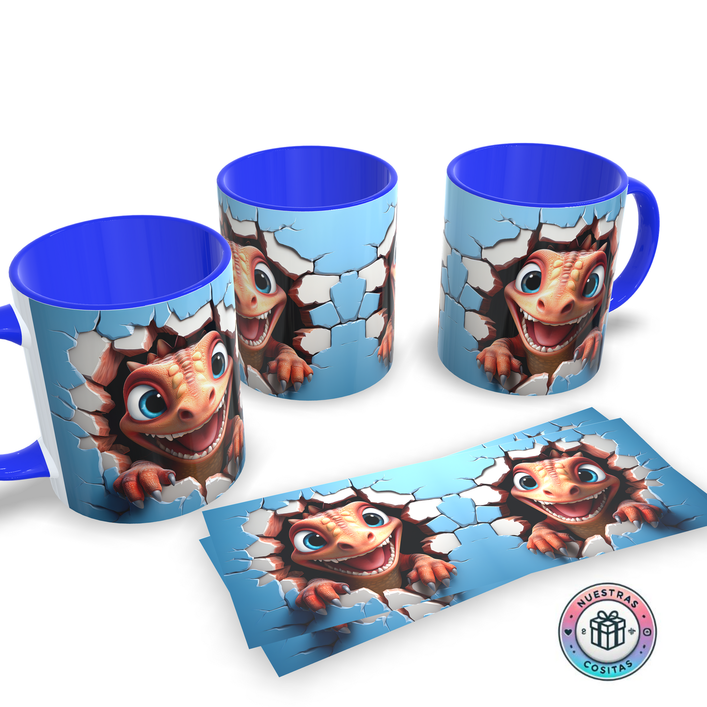 Taza Dinosaurio Bebé Azul – Diseño 3D Divertido y Realista