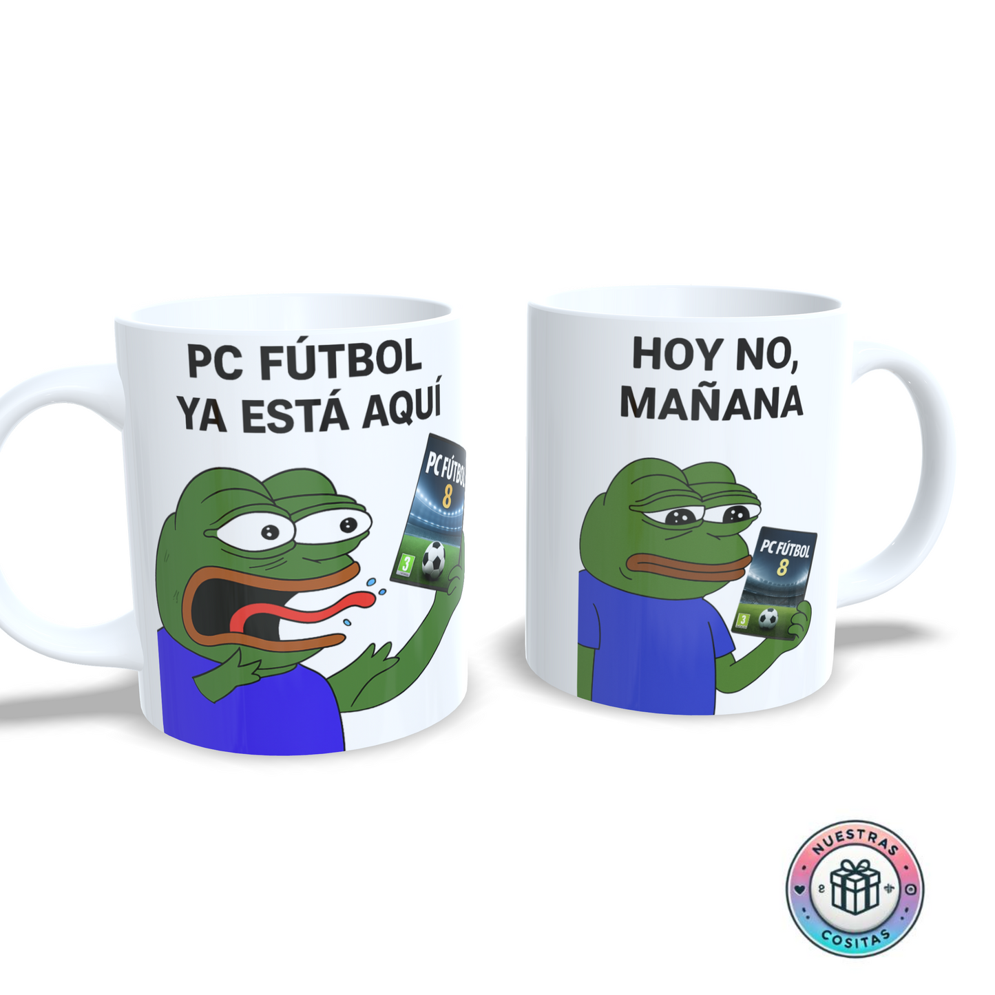 Taza meme PC Fútbol 8 – Hoy no, mañana