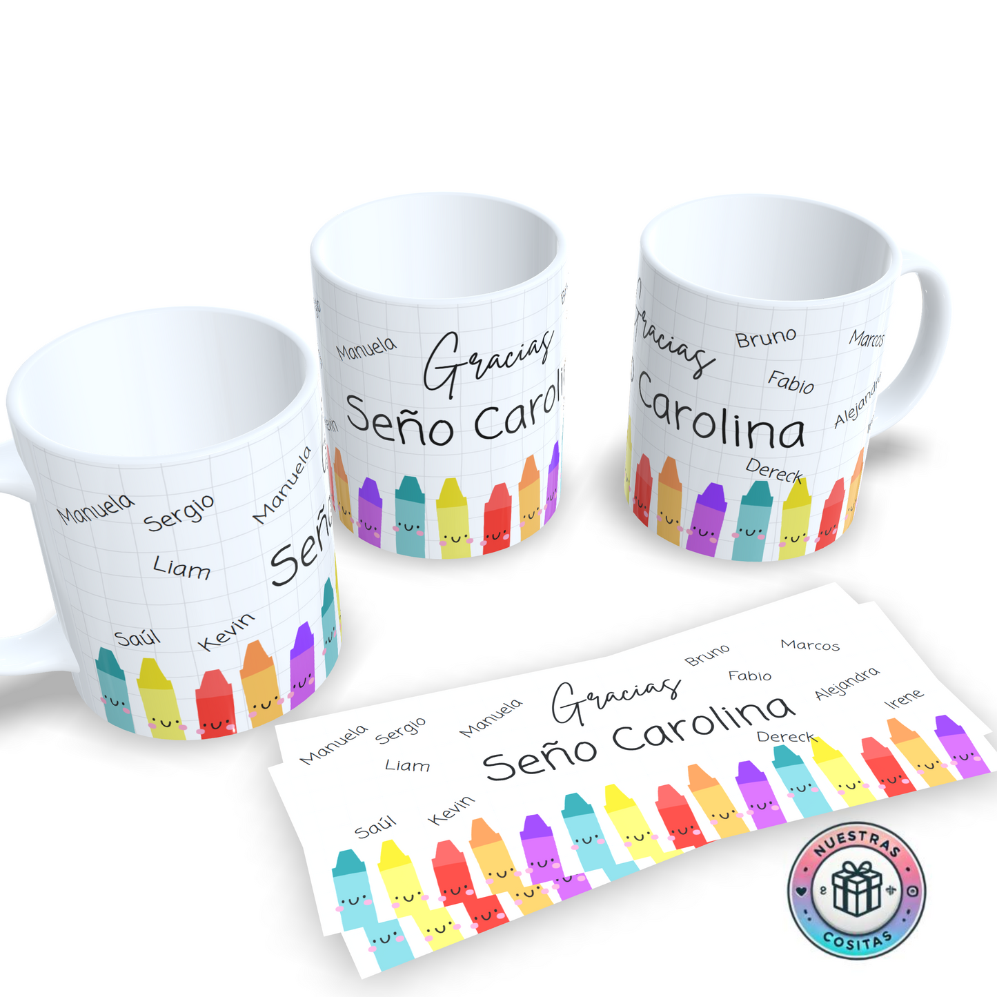 Taza personalizada “Gracias seño + NOMBRE” con nombres de alumnos – Regalo de fin de curso