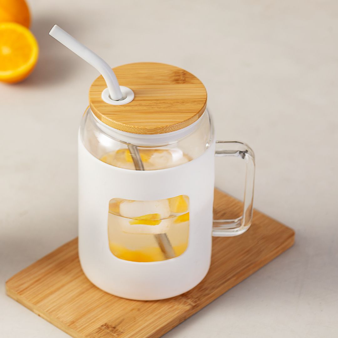 Tarro de cristal con asa y pajita de acero 1,6 l · Jarra Grande