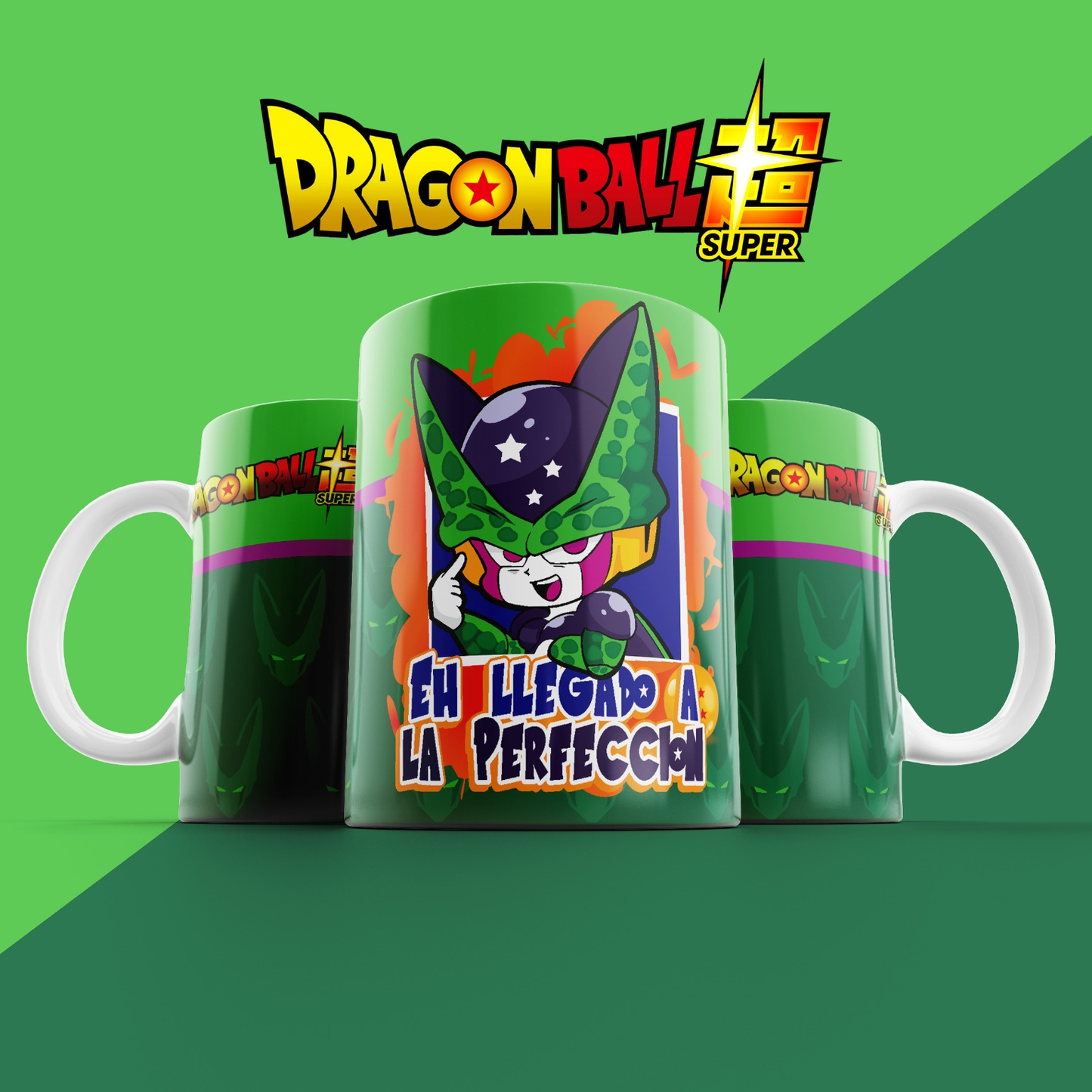 Taza Dragon Ball Super – Cell estilo infantil "He llegado a la perfección"