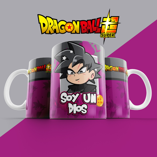 Taza Dragon Ball Super – Goku Black estilo infantil "Soy un dios"