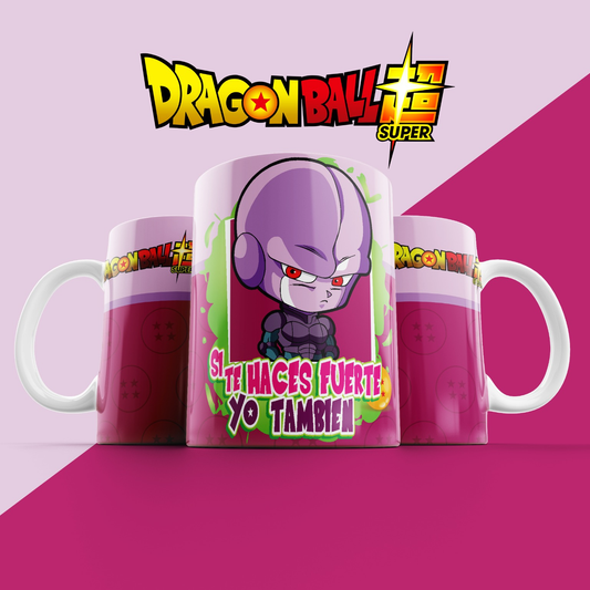 Taza Dragon Ball Super – Hit estilo infantil "Si te haces fuerte, yo también"