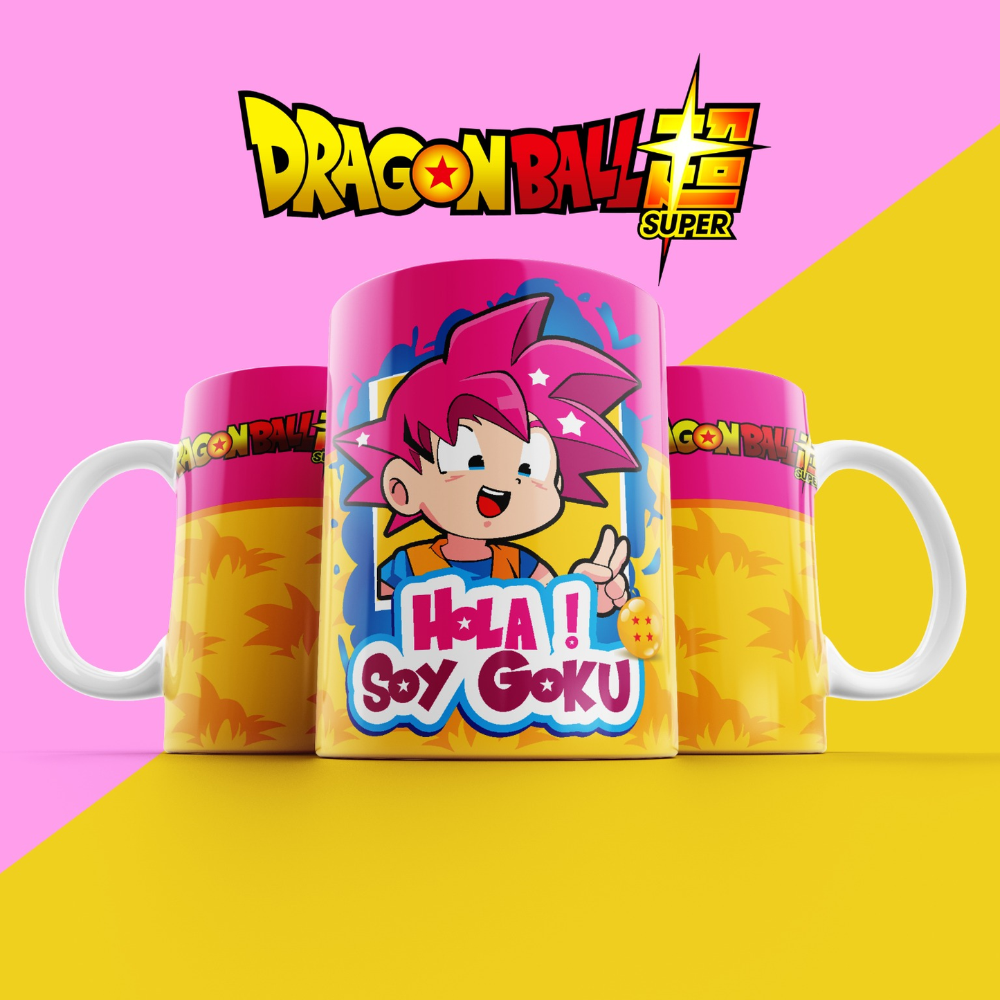 Taza Dragon Ball Super – Goku estilo infantil "¡Hola, soy Goku!"