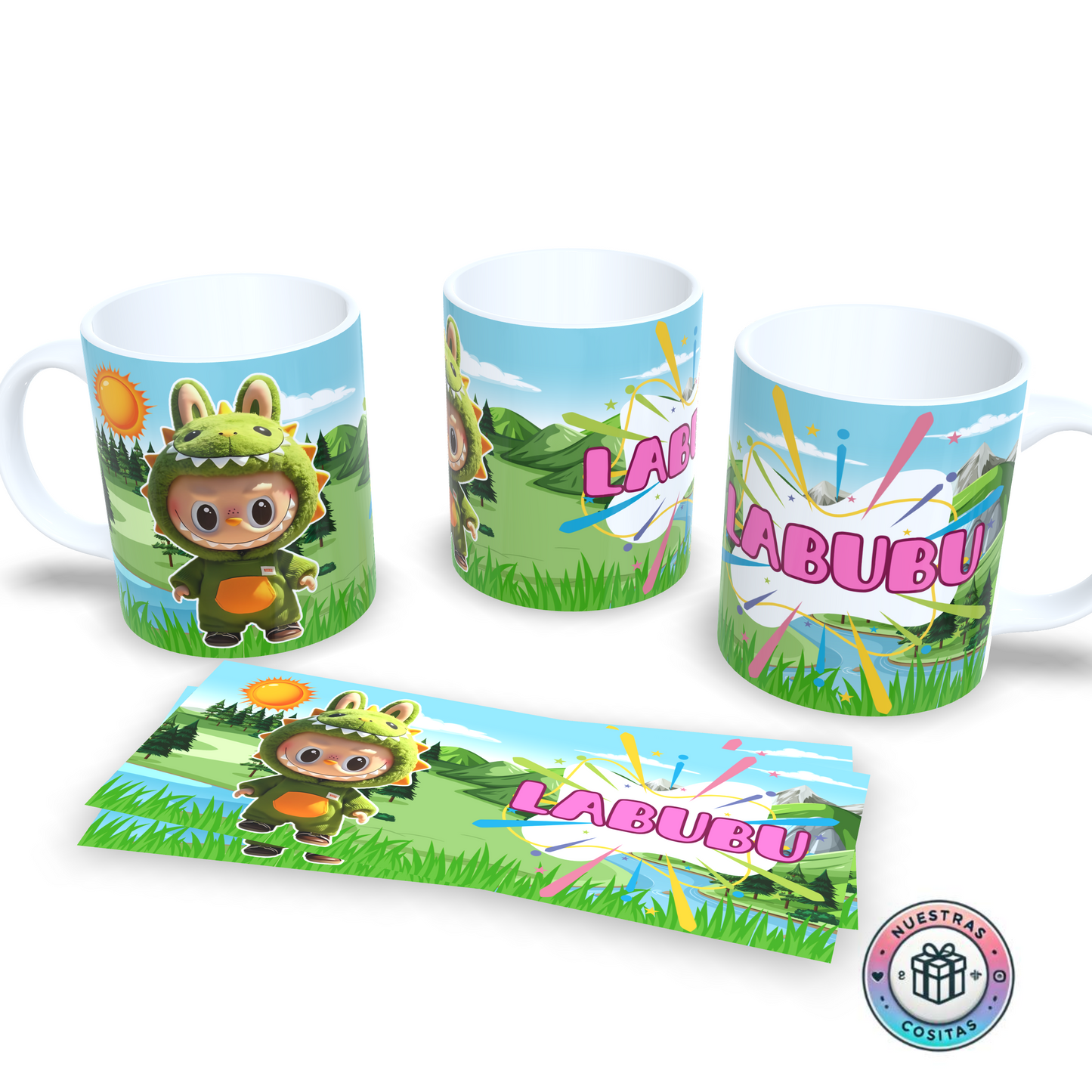 Taza Labubu Dino con diseño divertido y colorido